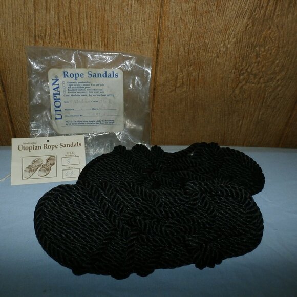 Utopian Rope Sandals   Black Handmade  Size  8 ladies 6.5 Men's  New w/ Tags - Picture 2 of 15